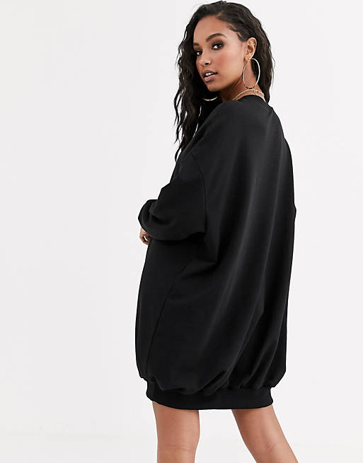 Oversized Pitch Black Sweatshirt Dress