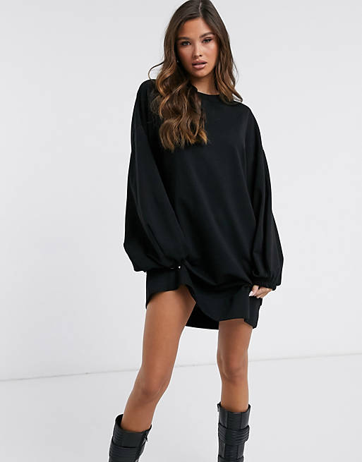 Oversized Pitch Black Sweatshirt Dress