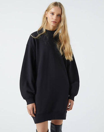 Oversized Pitch Black Sweatshirt Dress