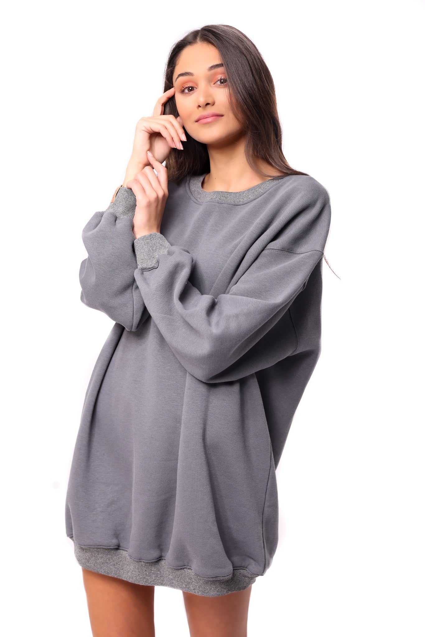 Oversized Shadow Grey Sweatshirt Dress