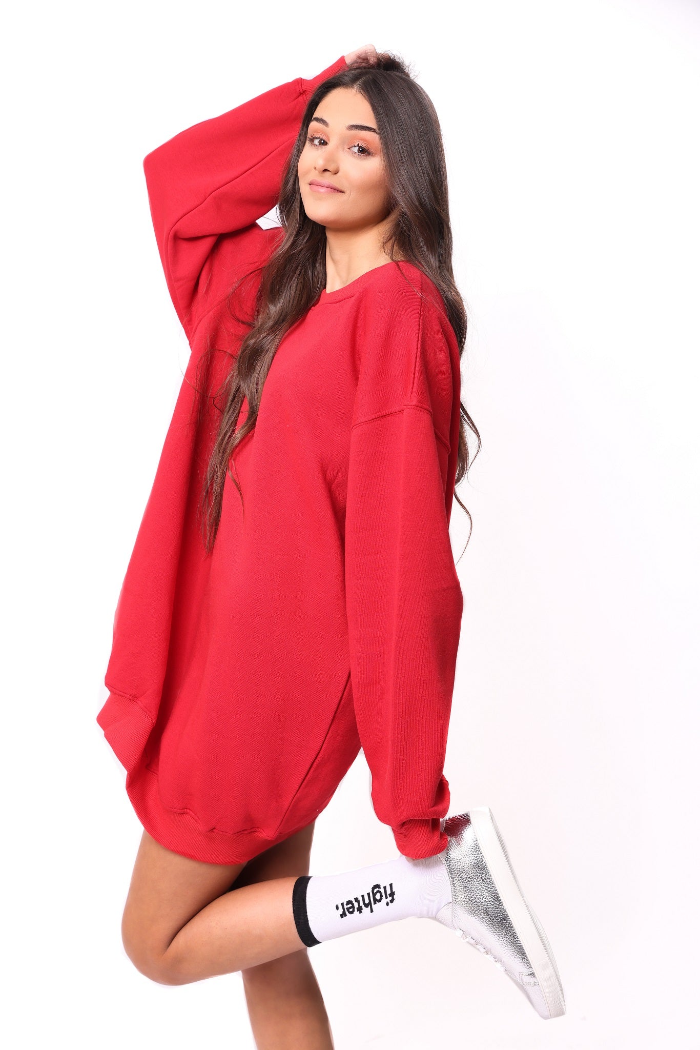 Oversized Striking Red Sweatshirt Dress