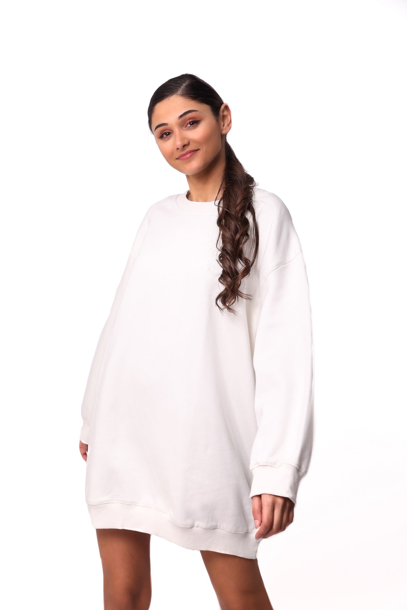 Oversized Ivory White Sweatshirt Dress
