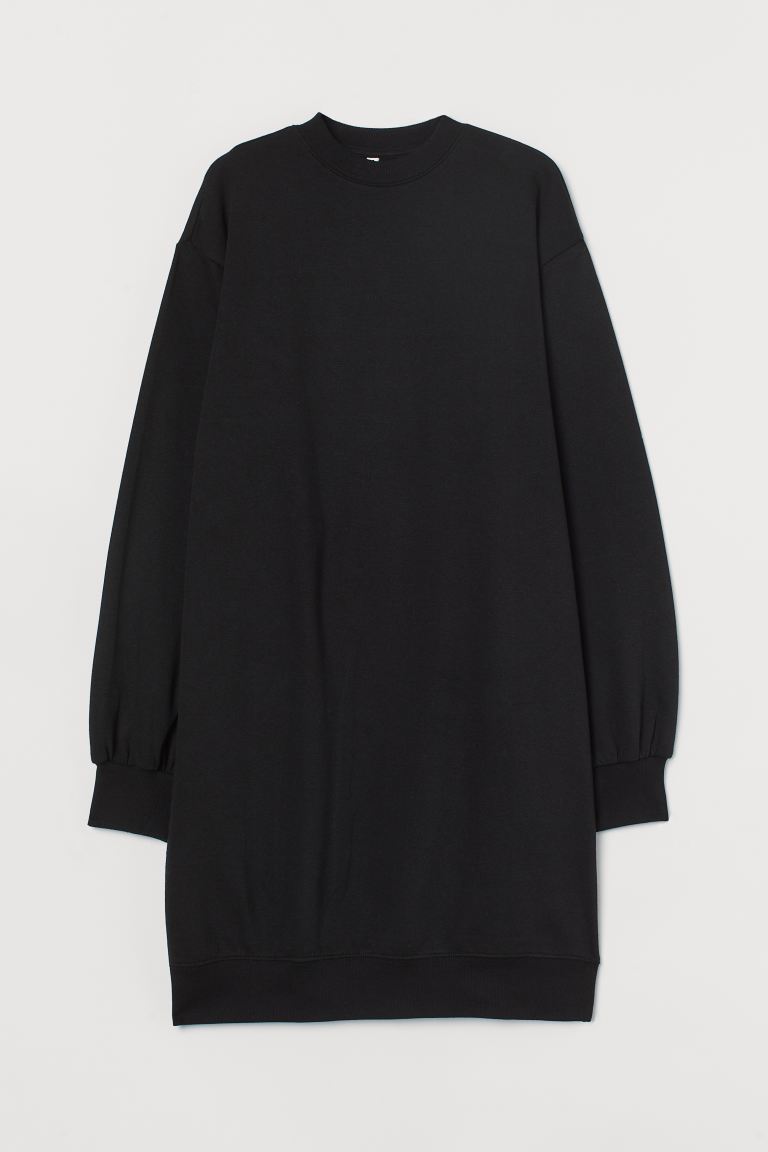 Oversized Pitch Black Sweatshirt Dress